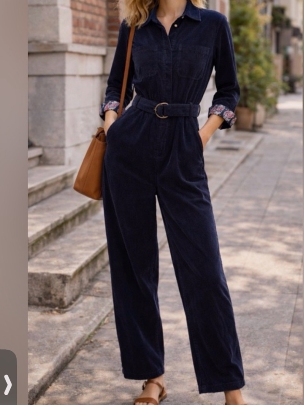 Anthropologie Navy Corduroy Jumpsuit with Self-Tie Belt, Size 2.